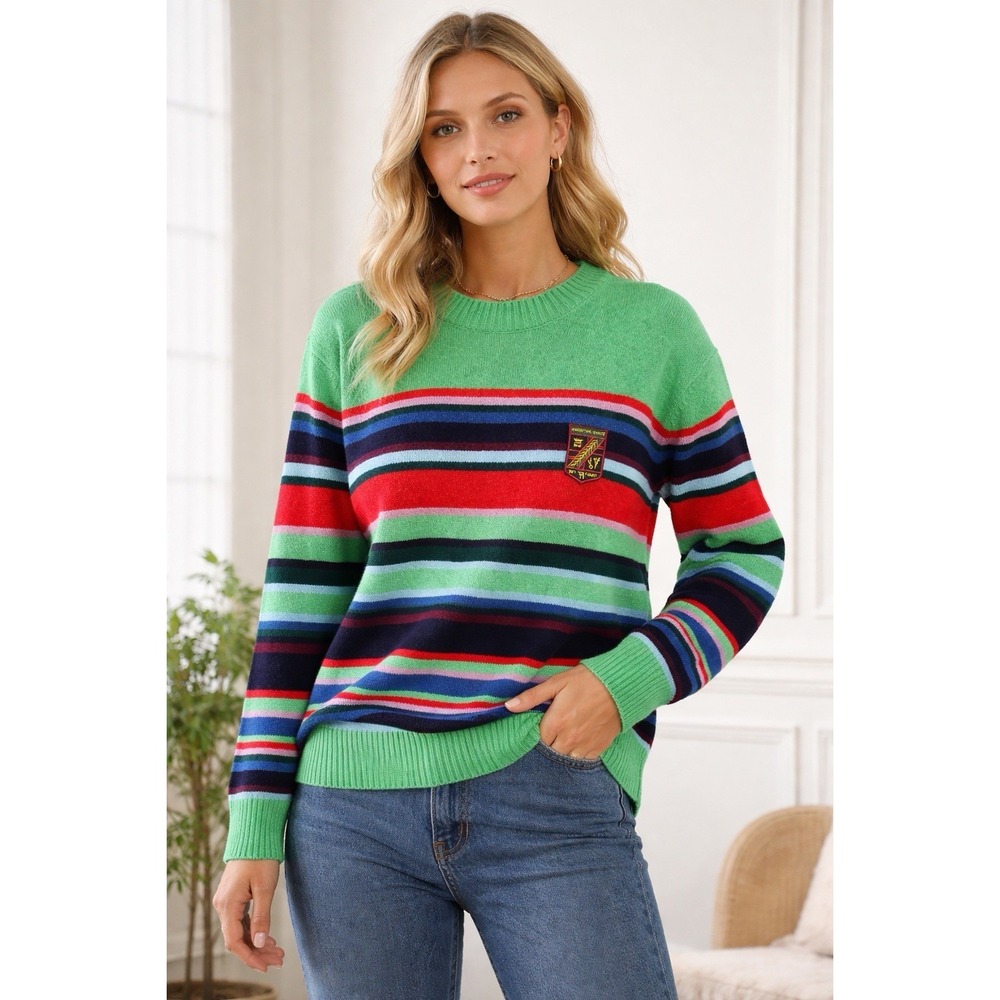 Houston White Target Striped Colorblock Knit Sweater Crest Patch Retro 90s M NWT